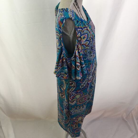 RN Studio Cold Shoulder Paisley Dress Turq Multi 6 - Picture 3 of 16
